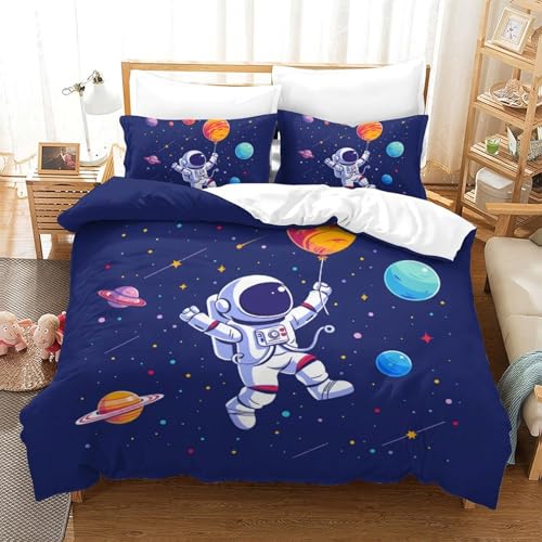 Rodths Astronaut Bettwäsche 140x200, Bettbezug 140 x 200 2er Set, Weiche Microfaser Deckenbezug mit ReißVerschluss, 1 Kissenbezug 70x90 cm, Bügelfreie Weich Bettdeckenbezug von Rodths