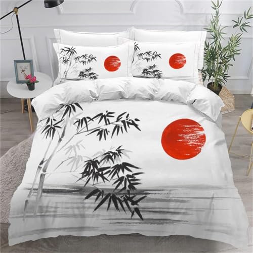 Rodths Bettwäsche 135x200 Asiatischer Stil Bettbezug 135 x 200 2er Set, Weiche Microfaser Deckenbezug mit ReißVerschluss, 1 Kissenbezug 80x80 cm, Bügelfreie Weich Bettdeckenbezug von Rodths