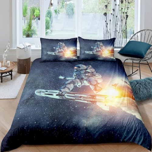 Rodths Bettwäsche 135x200 Astronaut Bettbezug 135 x 200 2er Set, Weiche Microfaser Sommerbettwäsche mit ReißVerschluss, 1 Kissenbezug 80x80 cm, Bügelfreie Weich Bettdeckenbezug von Rodths