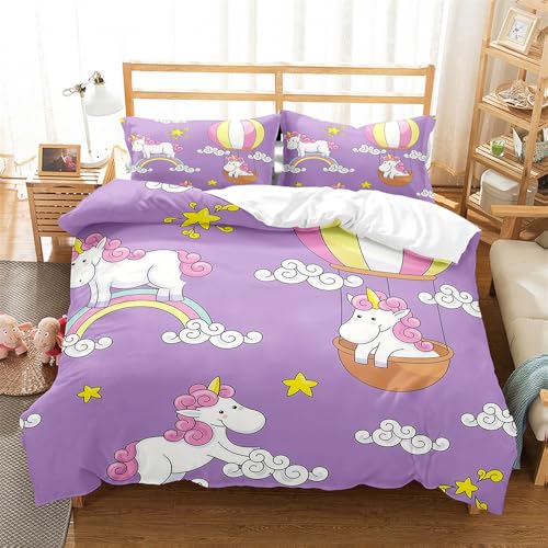 Rodths Bettwäsche 135x200 Einhorn Bettbezug 135 x 200 2er Set, Weiche Microfaser Deckenbezug mit ReißVerschluss, 1 Kissenbezug 80x80 cm, Bügelfreie Weich Bettdeckenbezug von Rodths