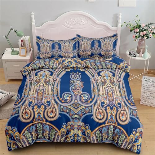Rodths Bettwäsche 135x200 Ethnisch Paisley Bettbezug 135 x 200 2er Set, Weiche Microfaser Sommerbettwäsche mit ReißVerschluss, 1 Kissenbezug 80x80 cm, Bügelfreie Wendebettwäsche von Rodths