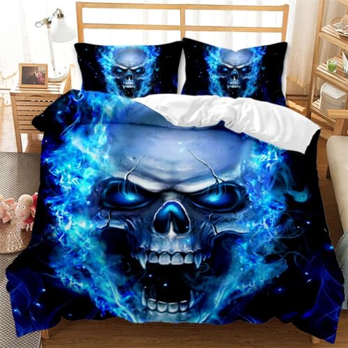 Rodths Bettwäsche 135x200 Gothic Totenkopf Skelett Knochen Bettbezug 135 x 200 2er Set, Weiche Microfaser Sommerbettwäsche mit ReißVerschluss, 1 Kissenbezug 80x80 cm, Bügelfreie Weich Bettdeckenbezug von Rodths