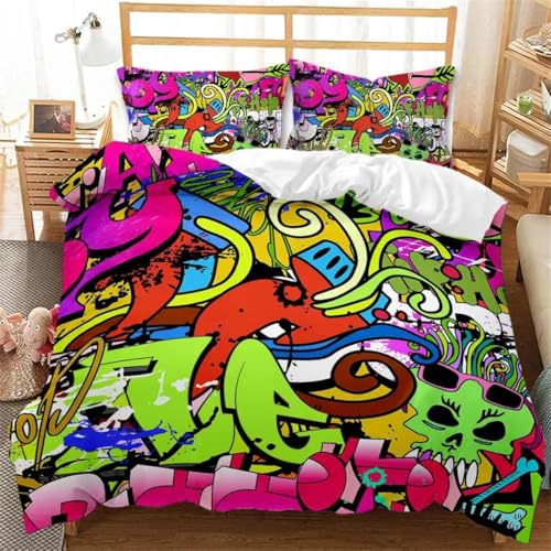 Rodths Bettwäsche 135x200 Graffiti Bettbezug 135 x 200 2er Set, Weiche Microfaser Deckenbezug mit ReißVerschluss, 1 Kissenbezug 80x80 cm, Bügelfreie Weich Bettdeckenbezug von Rodths