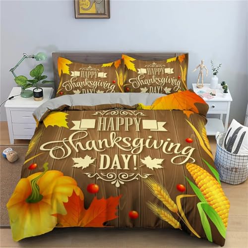 Rodths Bettwäsche 135x200 Herbst Thanksgiving Truthahn Bettbezug 135 x 200 2er Set, Weiche Microfaser Sommerbettwäsche mit ReißVerschluss, 1 Kissenbezug 80x80 cm, Bügelfreie Weich Bettdeckenbezug von Rodths