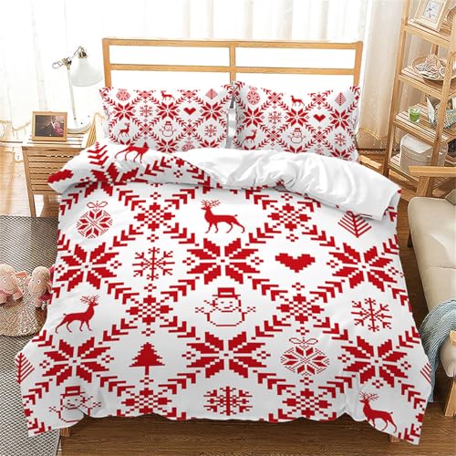 Rodths Bettwäsche 135x200 Weihnachten Bettbezug 135 x 200 2er Set, Weiche Microfaser Deckenbezug mit ReißVerschluss, 1 Kissenbezug 80x80 cm, Bügelfreie Weich Bettdeckenbezug von Rodths