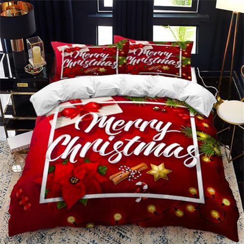Rodths Bettwäsche 135x200 Weihnachten Bettbezug 135 x 200 2er Set, Weiche Microfaser Deckenbezug mit ReißVerschluss, 1 Kissenbezug 80x80 cm, Bügelfreie Weich Bettdeckenbezug von Rodths