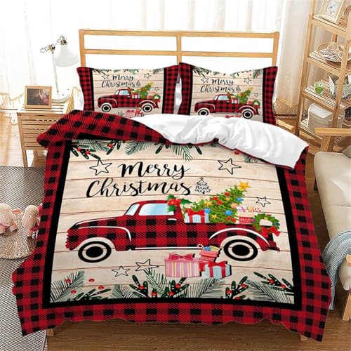 Rodths Bettwäsche 135x200 Weihnachtsauto Bettbezug 135 x 200 2er Set, Weiche Microfaser Deckenbezug mit ReißVerschluss, 1 Kissenbezug 80x80 cm, Bügelfreie Weich Bettdeckenbezug von Rodths