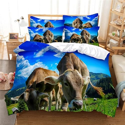 Rodths Bettwäsche 140x200 Bauernhof Kuh Bettbezug 140 x 200 2er Set, Weiche Microfaser Sommerbettwäsche mit ReißVerschluss, 1 Kissenbezug 70x90 cm, Bügelfreie Weich Bettdeckenbezug von Rodths
