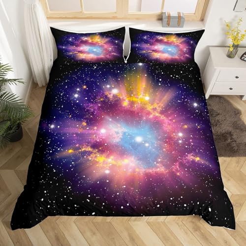 Rodths Bettwäsche 140x200 Galaxis Bettbezug 140 x 200 2er Set, Weiche Microfaser Deckenbezug mit ReißVerschluss, 1 Kissenbezug 70x90 cm, Bügelfreie Weich Bettdeckenbezug von Rodths