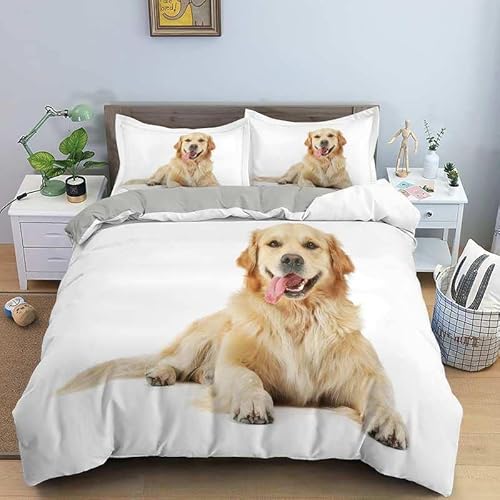 Rodths Bettwäsche 140x200 Golden Retriever Bettbezug 140 x 200 2er Set, Weiche Microfaser Deckenbezug mit ReißVerschluss, 1 Kissenbezug 70x90 cm, Bügelfreie Weich Bettdeckenbezug von Rodths