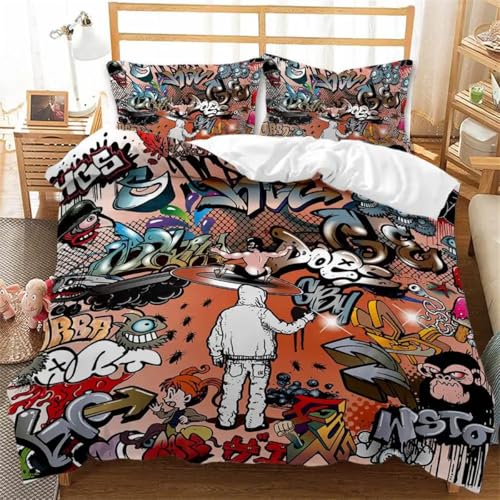 Rodths Bettwäsche 140x200 Hip Hop Bettbezug 140 x 200 2er Set, Weiche Microfaser Deckenbezug mit ReißVerschluss, 1 Kissenbezug 70x90 cm, Bügelfreie Weich Bettdeckenbezug von Rodths