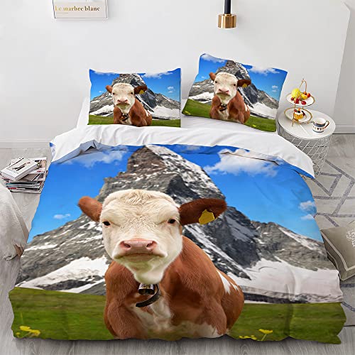 Rodths Bettwäsche 140x200 Kuh Bettbezug 140 x 200 2er Set, Weiche Microfaser Sommerbettwäsche mit ReißVerschluss, 1 Kissenbezug 70x90 cm, Bügelfreie Weich Bettdeckenbezug von Rodths