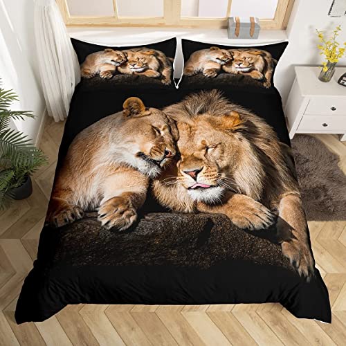 Rodths Bettwäsche 140x200 Löwe Bettbezug 140 x 200 2er Set, Weiche Microfaser Sommerbettwäsche mit ReißVerschluss, 1 Kissenbezug 70x90 cm, Bügelfreie Weich Bettdeckenbezug von Rodths