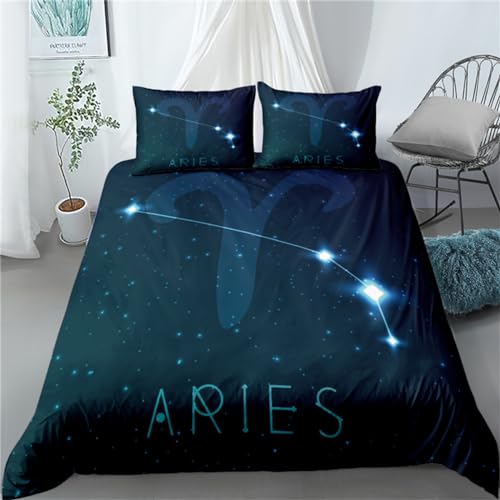 Rodths Bettwäsche 140x200 Sternzeichen Bettbezug 140 x 200 2er Set, Weiche Microfaser Sommerbettwäsche mit ReißVerschluss, 1 Kissenbezug 70x90 cm, Bügelfreie Wendebettwäsche von Rodths