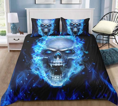 Rodths Bettwäsche 140x200 Totenköpfe Bettbezug 140 x 200 2er Set, Weiche Microfaser Sommerbettwäsche mit ReißVerschluss, 1 Kissenbezug 70x90 cm, Bügelfreie Weich Bettdeckenbezug von Rodths
