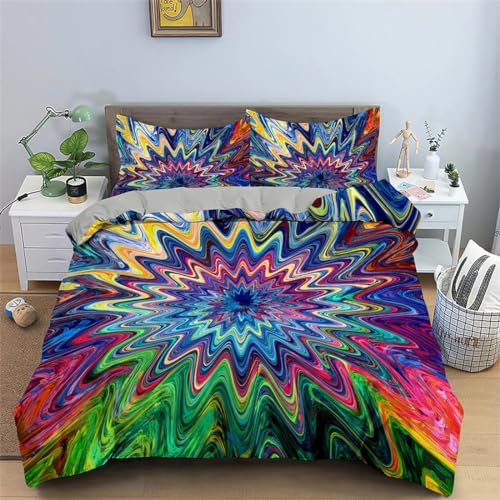 Rodths Bettwäsche 155x220 Gedruckte Psychedelic Bettbezug 155 x 220 2er Set, Weiche Microfaser Sommerbettwäsche mit ReißVerschluss, 1 Kissenbezug 80x80 cm, Bügelfreie Weich Bettdeckenbezug von Rodths
