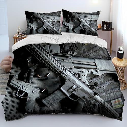 Rodths Bettwäsche 155x220 Gewehr Bettbezug 155 x 220 2er Set, Weiche Microfaser Sommerbettwäsche mit ReißVerschluss, 1 Kissenbezug 80x80 cm, Bügelfreie Weich Bettdeckenbezug von Rodths