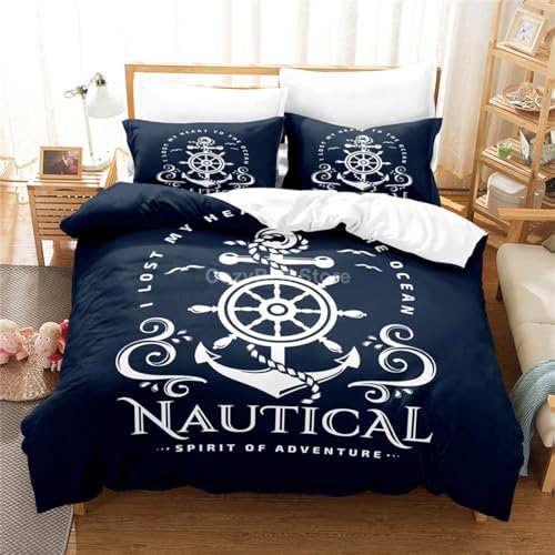Rodths Bettwäsche 155x220 Marine Anker Ozean Meer Bettbezug 155 x 220 2er Set, Weiche Microfaser Sommerbettwäsche mit ReißVerschluss, 1 Kissenbezug 80x80 cm, Bügelfreie Wendebettwäsche von Rodths