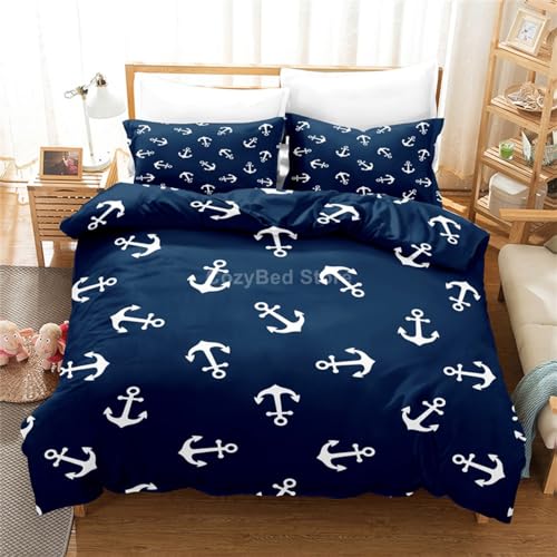 Rodths Bettwäsche 155x220 Marine Anker Ozean Meer Bettbezug 155 x 220 2er Set, Weiche Microfaser Sommerbettwäsche mit ReißVerschluss, 1 Kissenbezug 80x80 cm, Bügelfreie Wendebettwäsche von Rodths