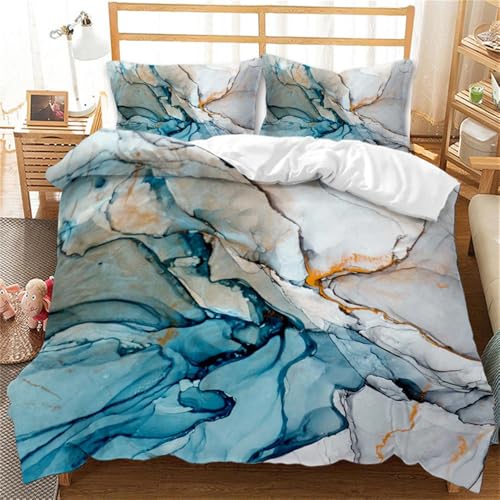 Rodths Bettwäsche 155x220 Marmor Bettbezug 155 x 220 2er Set, Weiche Microfaser Deckenbezug mit ReißVerschluss, 1 Kissenbezug 80x80 cm, Bügelfreie Weich Bettdeckenbezug von Rodths