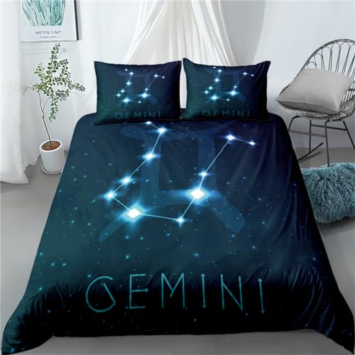 Rodths Bettwäsche 155x220 Sternzeichen Bettbezug 155 x 220 2er Set, Weiche Microfaser Sommerbettwäsche mit ReißVerschluss, 1 Kissenbezug 80x80 cm, Bügelfreie Wendebettwäsche von Rodths