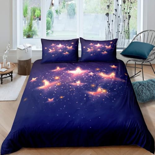 Rodths Galaxis Bettwäsche 135x200, Bettbezug 135 x 200 2er Set, Weiche Microfaser Deckenbezug mit ReißVerschluss, 1 Kissenbezug 80x80 cm, Bügelfreie Weich Bettdeckenbezug von Rodths
