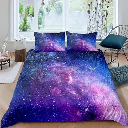 Rodths Galaxis Bettwäsche 155x220, Bettbezug 155 x 220 2er Set, Weiche Microfaser Deckenbezug mit ReißVerschluss, 1 Kissenbezug 80x80 cm, Bügelfreie Weich Bettdeckenbezug von Rodths