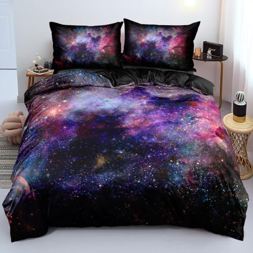 Rodths Galaxis Bettwäsche 155x220, Bettbezug 155 x 220 2er Set, Weiche Microfaser Deckenbezug mit ReißVerschluss, 1 Kissenbezug 80x80 cm, Bügelfreie Weich Bettdeckenbezug von Rodths