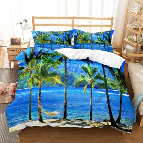 Rodths Hawaii Bettwäsche 135x200, Bettbezug 135 x 200 2er Set, Weiche Microfaser Deckenbezug mit ReißVerschluss, 1 Kissenbezug 80x80 cm, Bügelfreie Weich Bettdeckenbezug von Rodths