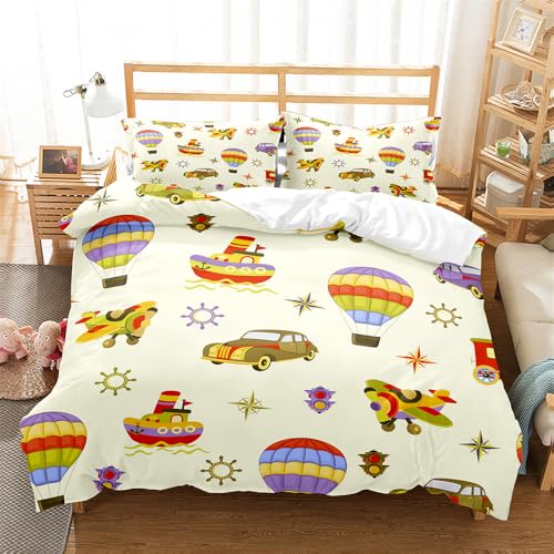 Rodths Heißluftballon Bettwäsche 135x200, Bettbezug 135 x 200 2er Set, Weiche Microfaser Deckenbezug mit ReißVerschluss, 1 Kissenbezug 80x80 cm, Bügelfreie Weich Bettdeckenbezug von Rodths