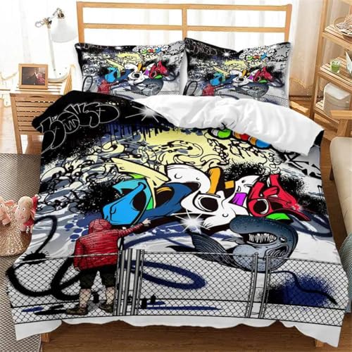 Rodths Hip Hop Bettwäsche 135x200, Bettbezug 135 x 200 2er Set, Weiche Microfaser Deckenbezug mit ReißVerschluss, 1 Kissenbezug 80x80 cm, Bügelfreie Weich Bettdeckenbezug von Rodths