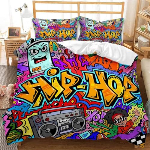 Rodths Hip Hop Bettwäsche 135x200, Bettbezug 135 x 200 2er Set, Weiche Microfaser Deckenbezug mit ReißVerschluss, 1 Kissenbezug 80x80 cm, Bügelfreie Weich Bettdeckenbezug von Rodths