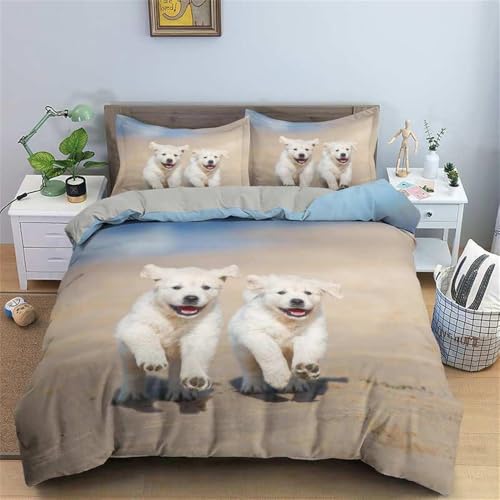Rodths Hund Bettwäsche 155x220, Bettbezug 155 x 220 2er Set, Weiche Microfaser Deckenbezug mit ReißVerschluss, 1 Kissenbezug 80x80 cm, Bügelfreie Weich Bettdeckenbezug von Rodths