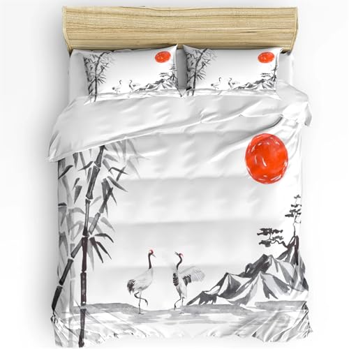 Rodths Japanisch Bettwäsche 140x200, Bettbezug 140 x 200 2er Set, Weiche Microfaser Deckenbezug mit ReißVerschluss, 1 Kissenbezug 70x90 cm, Bügelfreie Weich Bettdeckenbezug von Rodths