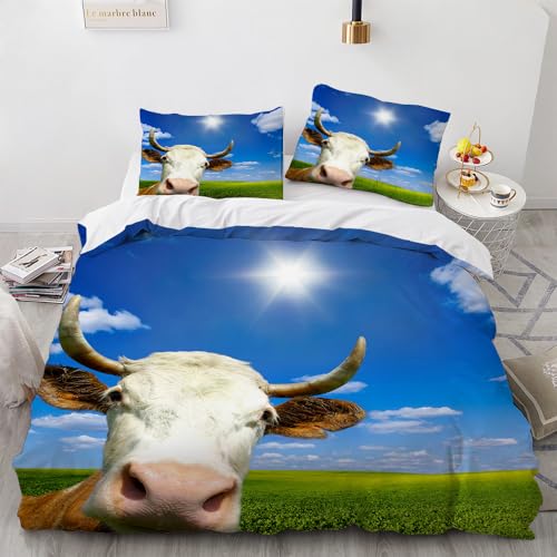Rodths Kuh Bettwäsche 135x200, Bettbezug 135 x 200 2er Set, Weiche Microfaser Deckenbezug mit ReißVerschluss, 1 Kissenbezug 80x80 cm, Bügelfreie Weich Bettdeckenbezug von Rodths