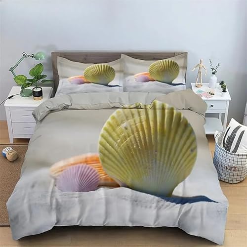 Rodths Muschel Bettwäsche 155x220, Bettbezug 155 x 220 2er Set, Weiche Microfaser Deckenbezug mit ReißVerschluss, 1 Kissenbezug 80x80 cm, Bügelfreie Weich Bettdeckenbezug von Rodths