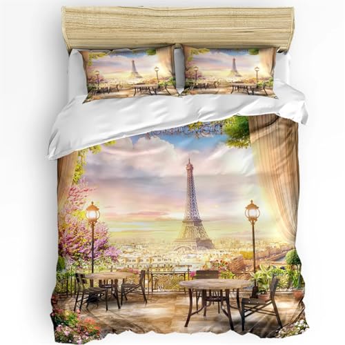 Rodths Paris Bettwäsche 155x220, Bettbezug 155 x 220 2er Set, Weiche Microfaser Deckenbezug mit ReißVerschluss, 1 Kissenbezug 80x80 cm, Bügelfreie Weich Bettdeckenbezug von Rodths