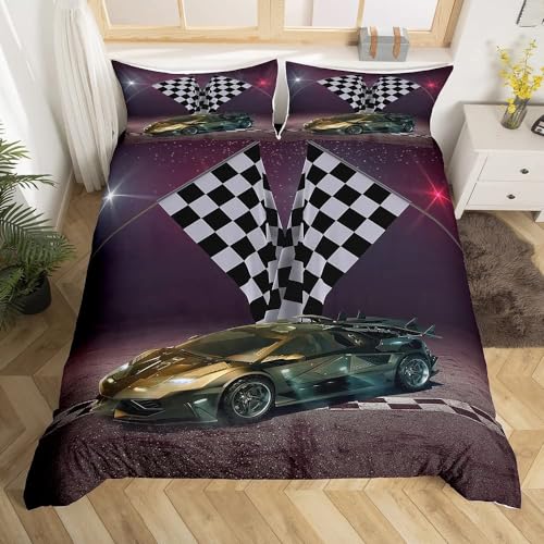 Rodths Rennauto Bettwäsche 140x200, Bettbezug 140 x 200 2er Set, Weiche Microfaser Sommerbettwäsche mit ReißVerschluss, 1 Kissenbezug 70x90 cm, Bügelfreie Weich Bettdeckenbezug von Rodths