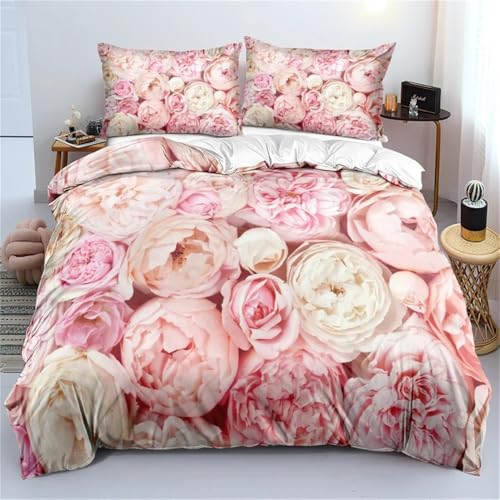 Rodths Rose Bettwäsche 155x220, Bettbezug 155 x 220 2er Set, Weiche Microfaser Deckenbezug mit ReißVerschluss, 1 Kissenbezug 80x80 cm, Bügelfreie Weich Bettdeckenbezug von Rodths