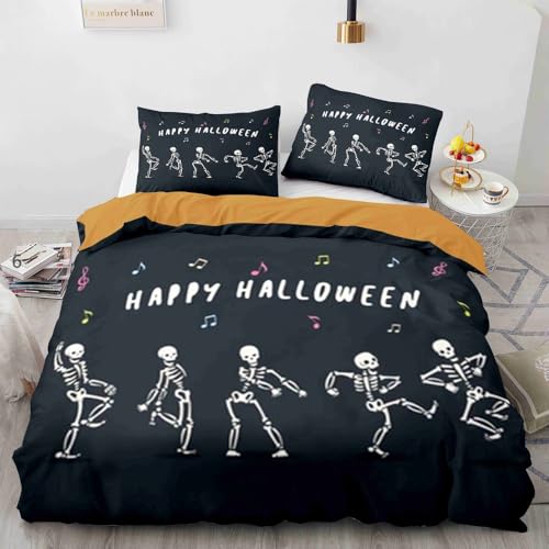 Rodths Skeleton Bettwäsche 135x200, Bettbezug 135 x 200 2er Set, Weiche Microfaser Deckenbezug mit ReißVerschluss, 1 Kissenbezug 80x80 cm, Bügelfreie Weich Bettdeckenbezug von Rodths
