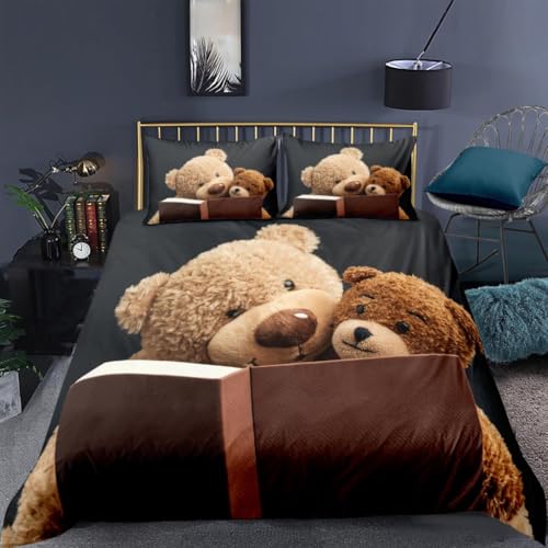 Rodths Süßer Bär Bettwäsche 140x200, Bettbezug 140 x 200 2er Set, Weiche Microfaser Deckenbezug mit ReißVerschluss, 1 Kissenbezug 70x90 cm, Bügelfreie Weich Bettdeckenbezug von Rodths