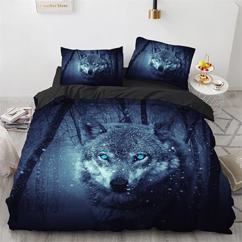Rodths Wolf Bettwäsche 140x200, Bettbezug 140 x 200 2er Set, Weiche Microfaser Sommerbettwäsche mit ReißVerschluss, 1 Kissenbezug 70x90 cm, Bügelfreie Weich Bettdeckenbezug von Rodths