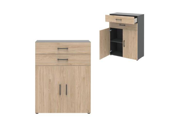 Röhr-Bush home.office Kommode 859H371000 Front Hickory Nachbildung Korpus und Gestell in Anthrazit 2türig, 2 Schubkästen Röhr-Bush home.office Kommode 859H371000 Front Hickory Nachbildung Korpus und Gestell in Anthrazit 2türig, 2 Schubkästen von Röhr-Bush