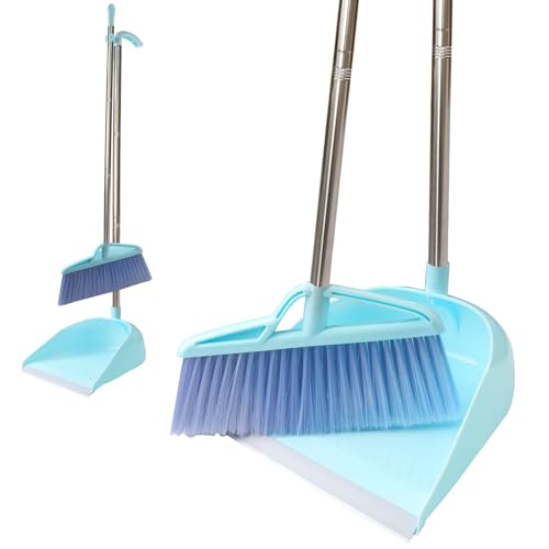 Besen Kehrschaufel Set Winddicht Vertikal Langstiel Besen Kit Kehrschaufel Kombination Home Cleaning Kehren (Blau) von Roellgs