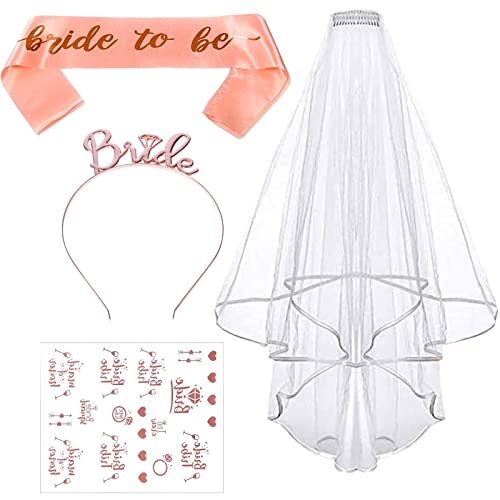 Roellgs Braut zukünftige Geschenk Dekoration, einschließlich Brautschärpe, Braut-Tiara mit Tattoo, Brautschleier mit Kamm, für Brautparty, zukünftige Brautparty, Hochzeit, Party Dekoration von Roellgs