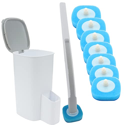 Roellgs Einweg-Toilettenbürste mit Ständer, Wand-WC-Stab-Kit, Einweg-WC-Reinigungssystem mit 8 Toilettenwechselköpfen (WC-Garnit) von Roellgs