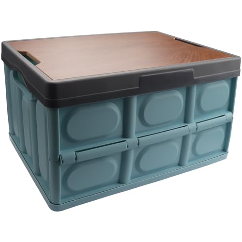 Roellgs Haushalt Faltbare Aufbewahrungsbox Holzabdeckung Verdickte Outdoor Faltbare Aufbewahrungsbox Multifunktionale Camping Auto Aufbewahrungsbox Kann als Nachttisch verwendet werden (Blau) von Roellgs