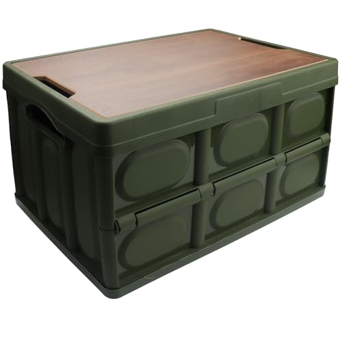 Roellgs Faltbare Aufbewahrungsbox – Holzabdeckung, verdickt, Outdoor, faltbar, multifunktional, Camping, Autoaufbewahrung, Nachttisch (Grün) von Roellgs
