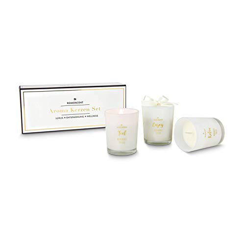 Römer Wellness Geschenkartikel: ROMOSCENT Aromakerzenset Vanille, 3-teiliges Duftkerzenset im edlen Glas; Maße: ca. 22 x 6.5 x 9 cm von Römer Wellness