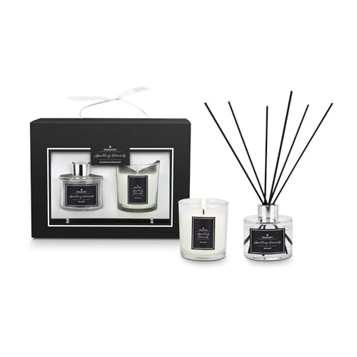 Römer Wellness Geschenkset Sparkling Moments: ROMOSCENT Raumduft (80ml) & Duftkerze (130 g) im Glas, edle Schwarz-Weiß Optik in Geschenkkarton, ca. 24.5 x 18 x 7.5 cm von Römer Wellness